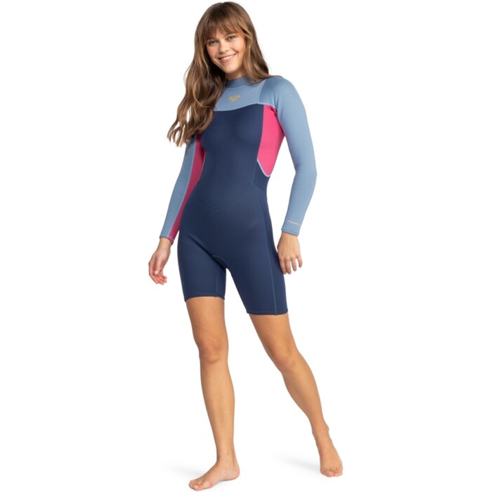 2024 Roxy Womens Prologue 2mm Long Sleeve Back Zip Shorty Wetsuit ERJW403068 - Dark Denim